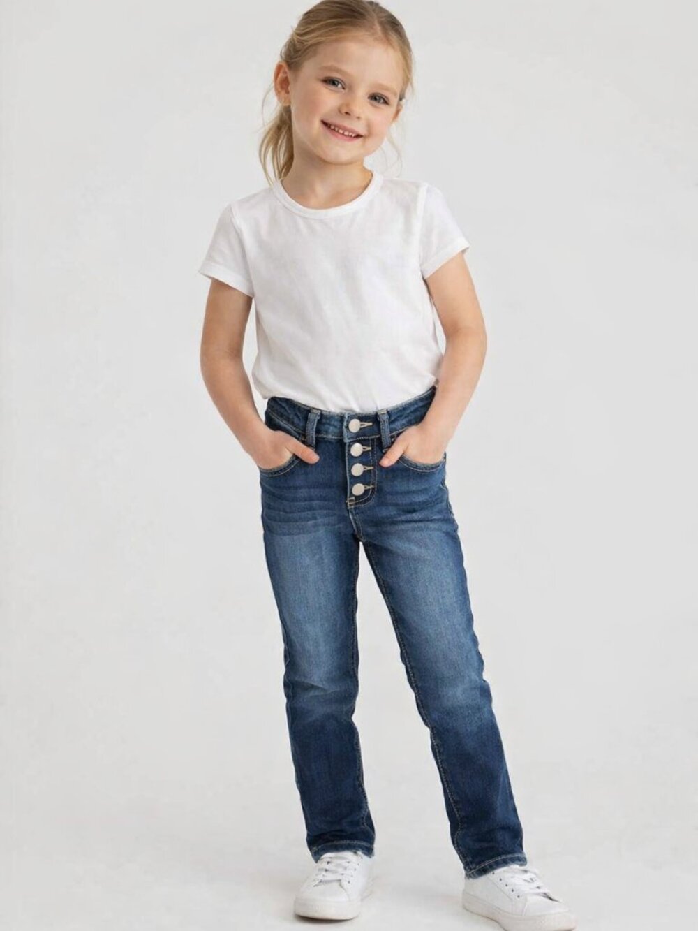 Jordache Girls Super Skinny Jeans Snap Fly Dark Blue Size 6 Logo Detail